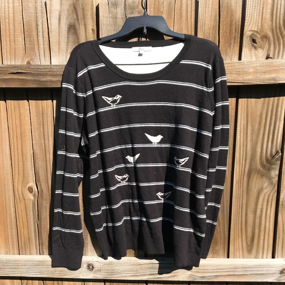 Vintage Deadstock Birds Sweater by G.H. Bass Black White Retro NWT NEW Preppy